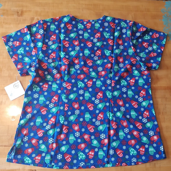 Women's Size 2X Short Sleeve Scrub Snow Mittens Gloves Christmas Pattern Blue - Picture 4 of 4